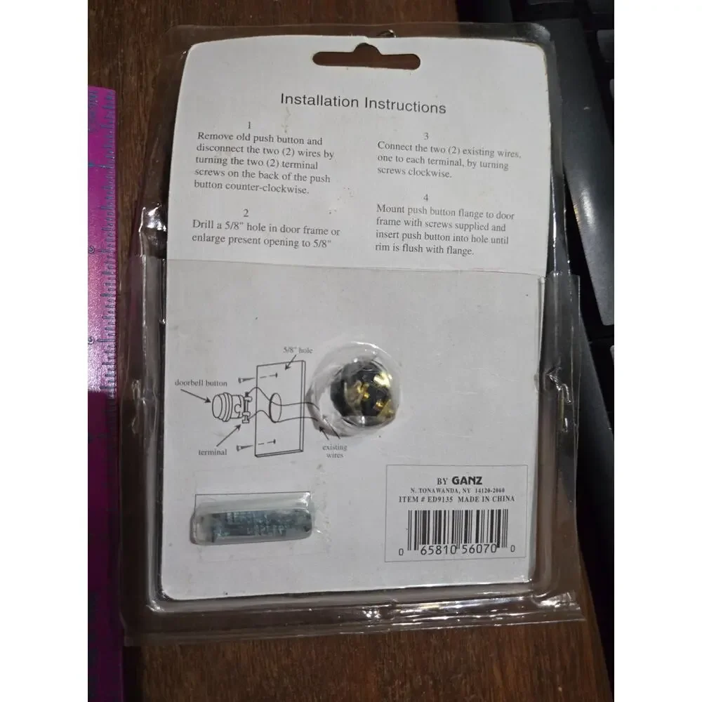 New Brass Butterfly Leaf Doorbell Surface Mount Push Button Ganz